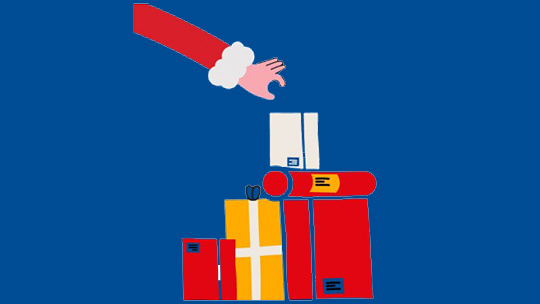 Santa hand and gifts illustration