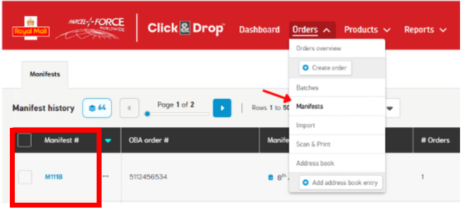 Manifest ID example screenshot