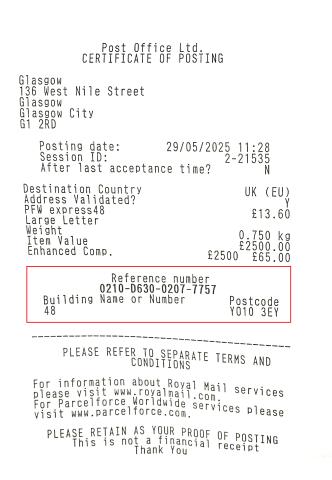 Post office receipt